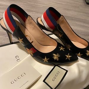 AUTHENTIC GUCCI Slingback heel leather with web
